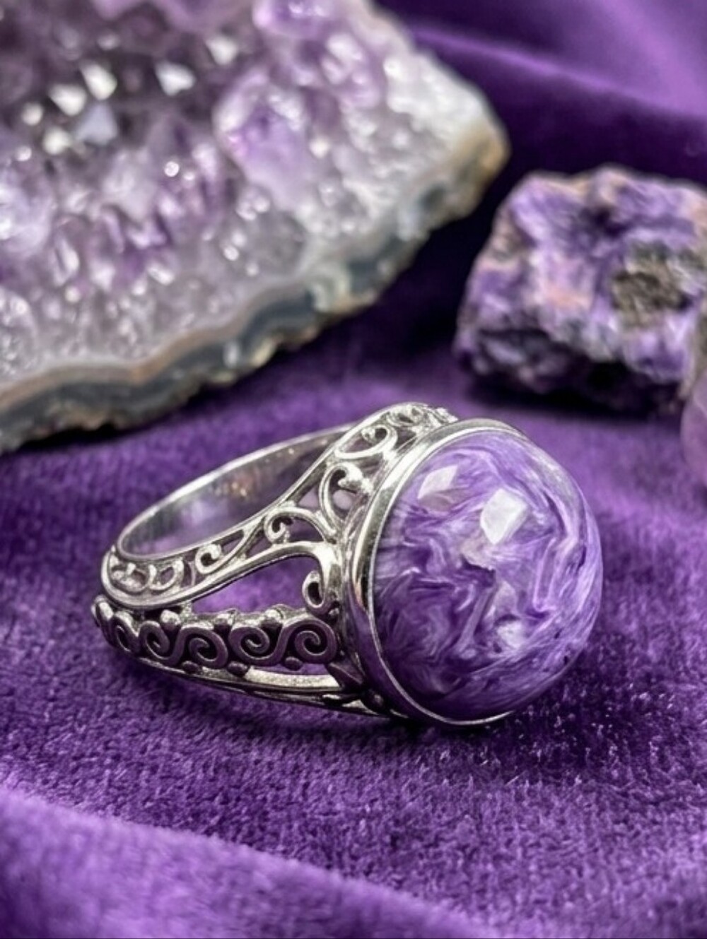 Signed Sajen 925 D'Joy Sterling Silver Ring Charoite Purple Stone Size 7